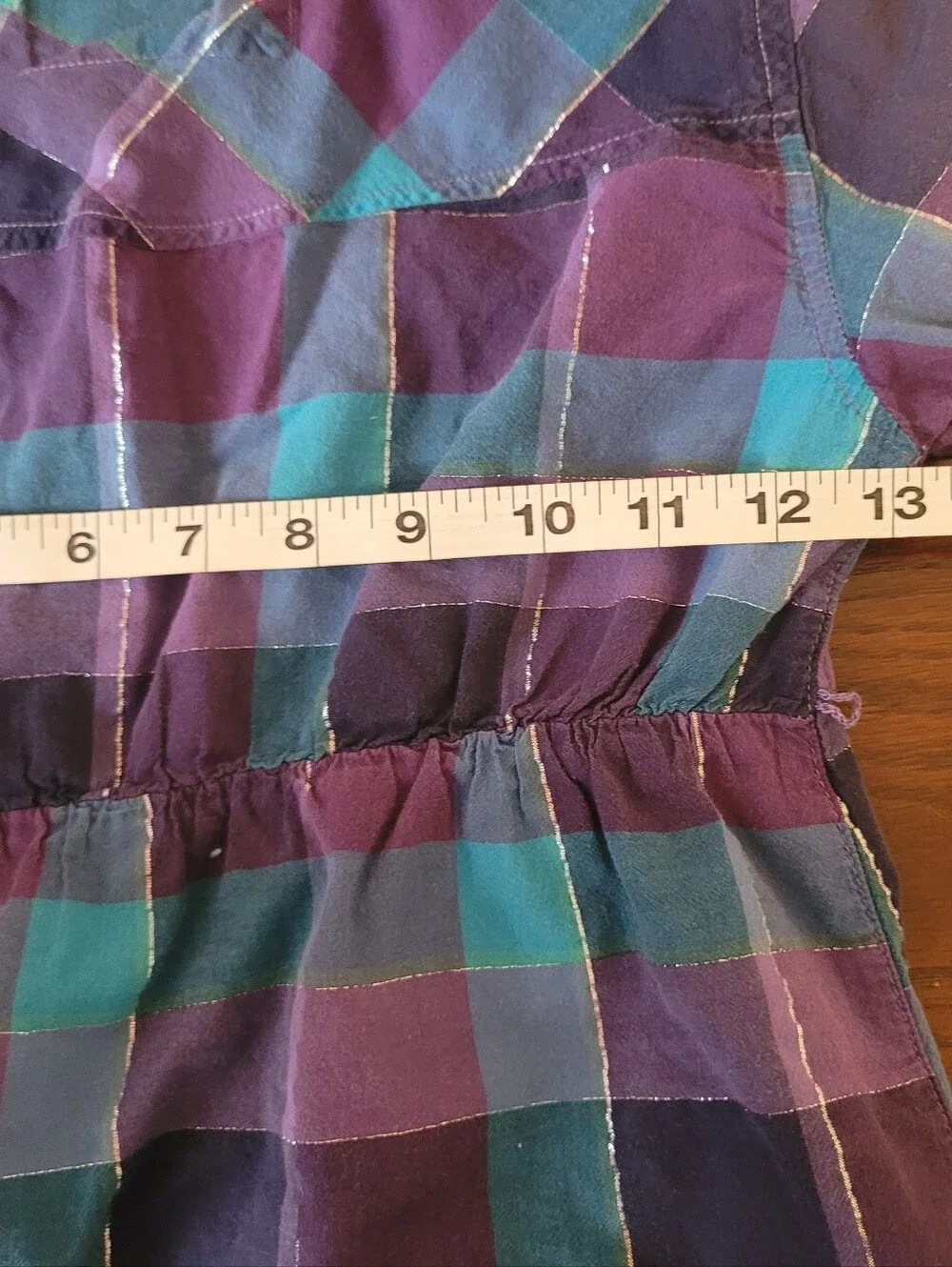 Justice Girls Plaid Long Sleeve Button Down Shirt Purple Teal Metallic Size 8